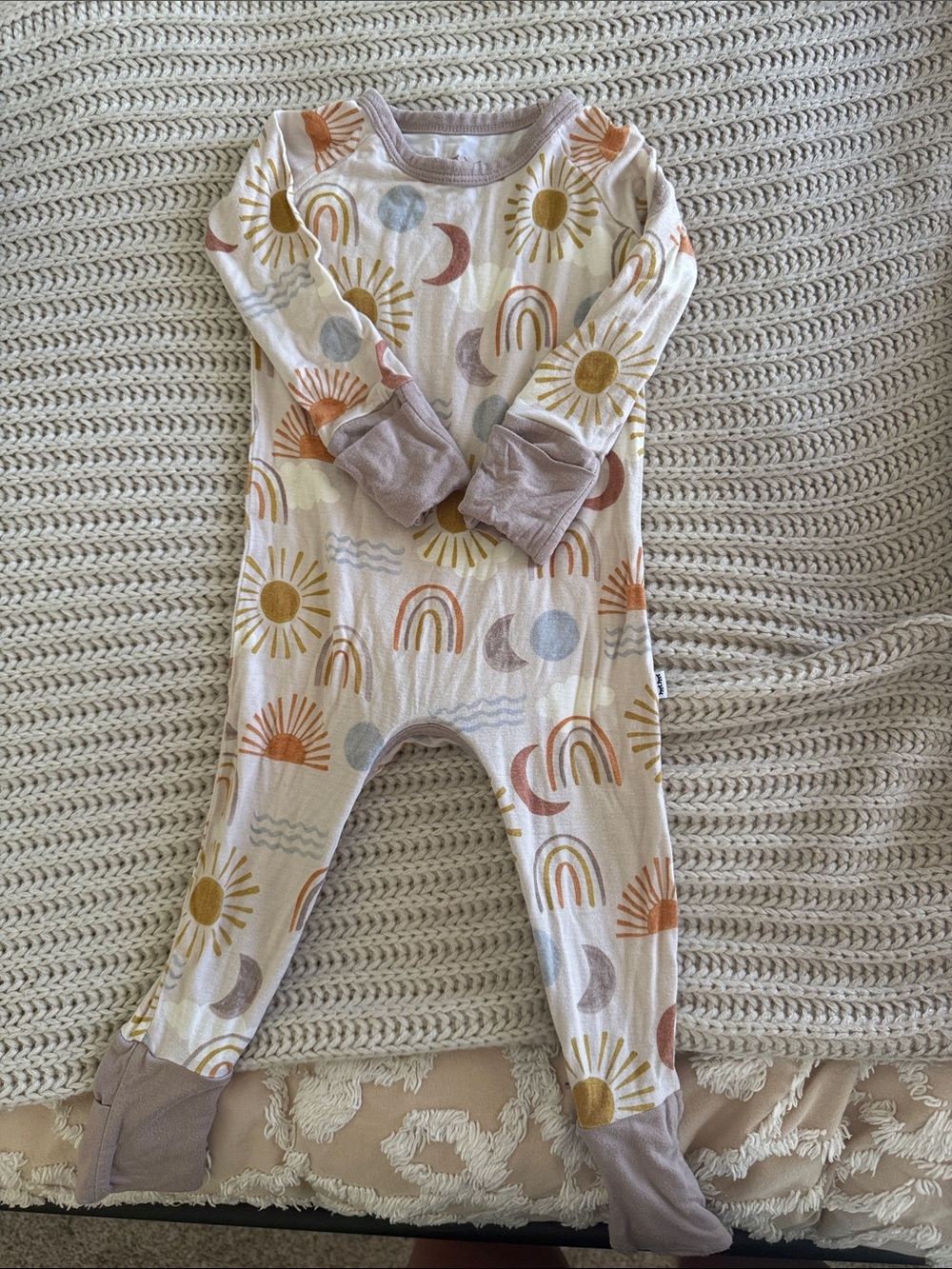 Little Sleepies Cream Footed One-Piece with Rainbow, Sun & Moon Print